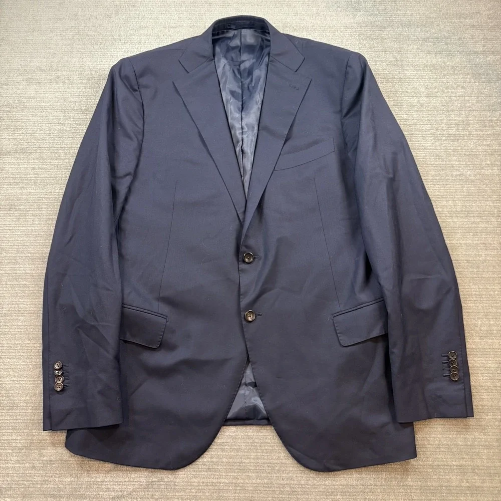 Proper Cloth Blazer Mens 44R Navy Blue Solid‎ 2 Button Front Wool Lightweight